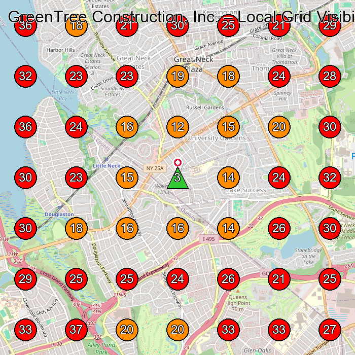 GreenTree Construction, Inc. GeoGrid visibility map for Roofing Contractor in Queens